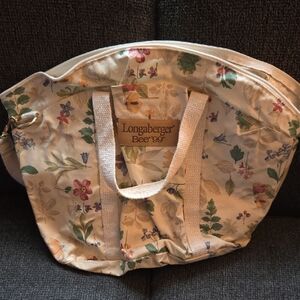 Longaberger Floral Tote Bag With Small Bag- Cream and Multicolor